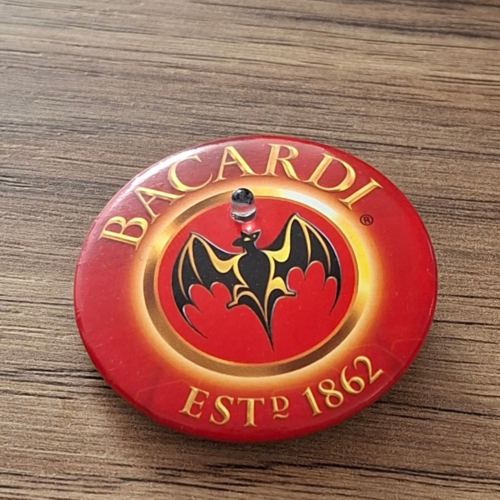 Bacardi Rum Flashing Light Up Pin Bat‎ Logo Red Gold Promo Barware Collectible